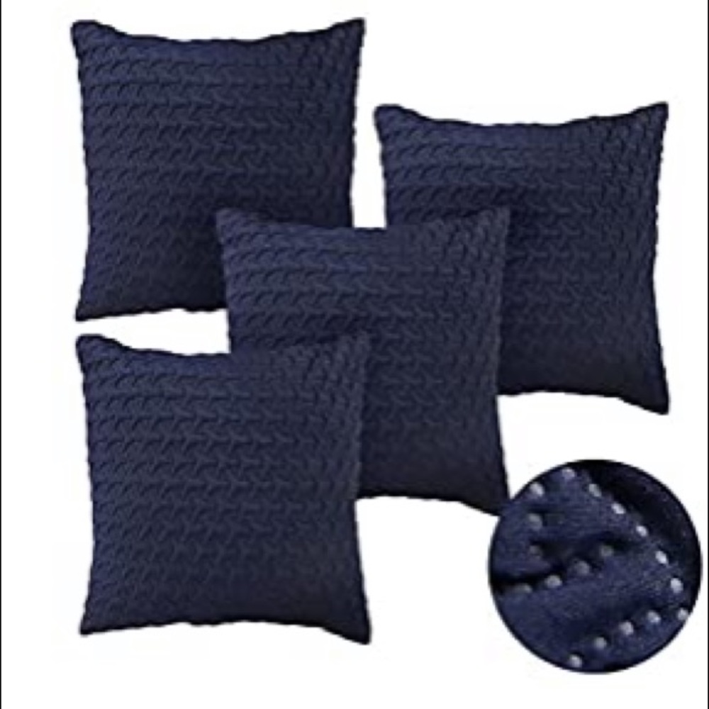 Navy Textured Knit Accent Pillow Cover - Set of 4